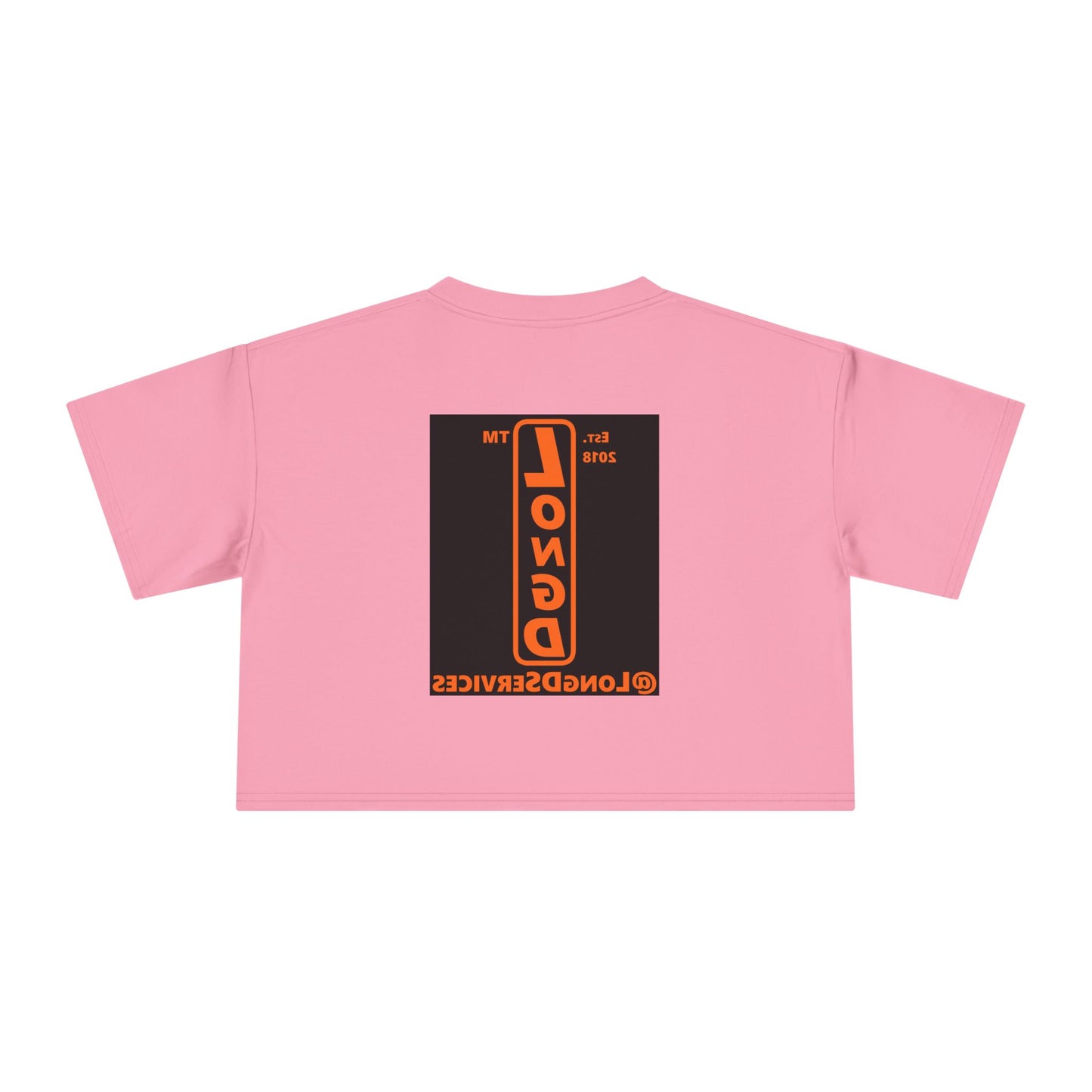LongD Tag upright front-back logo orange (FE7518) on Black (000000) crop tee