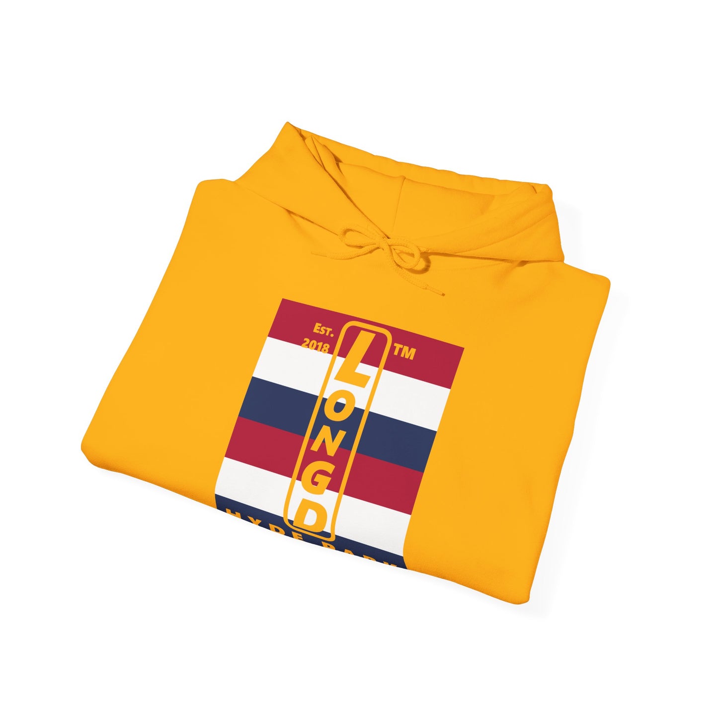 LongD® negative horizontal 6-striped upright Hyde Park logo hoodie (Patriotic colors)