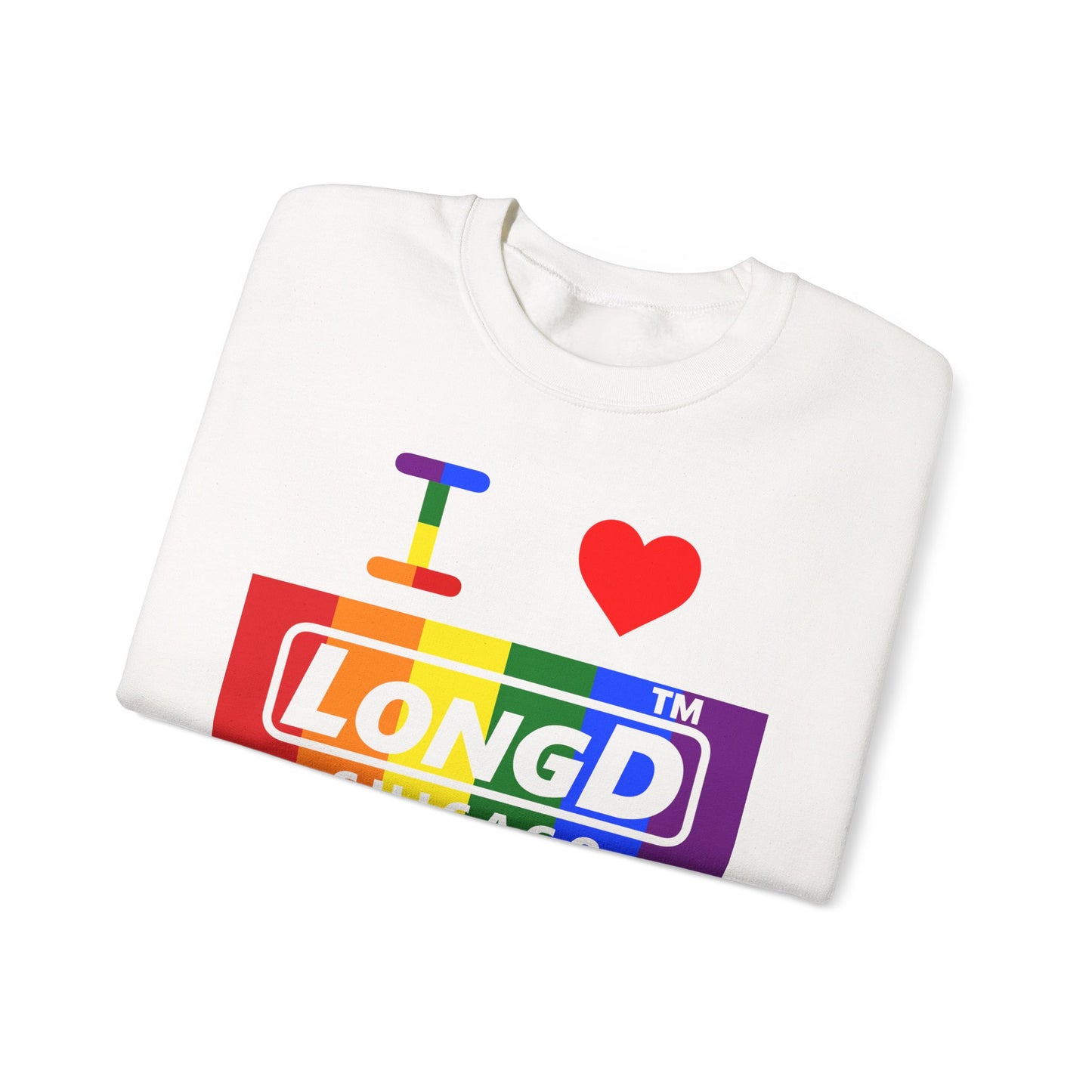 I Luv LongD negative vertical striped Chicago logo crewneck sweatshirt (Pride colors)