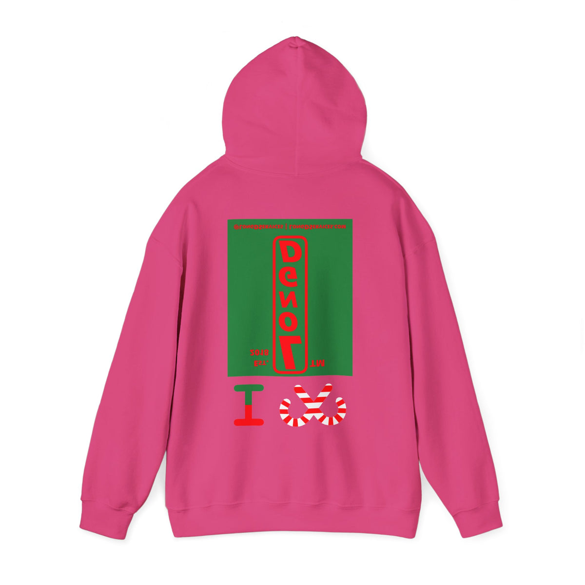 I candy cane LongD Tag-domain upright front-back logo positive red on negative green hoodie