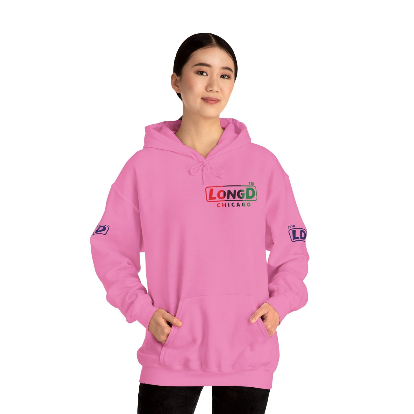 LongD® positive vertical 3-striped 4-print single-breasted Chicago logo Hoodie (Juneteenth colors)