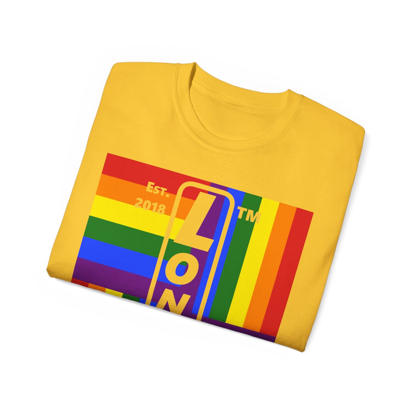 LongD Cotton Tee negative windmill Hyde Park upright logo (Pride colors)