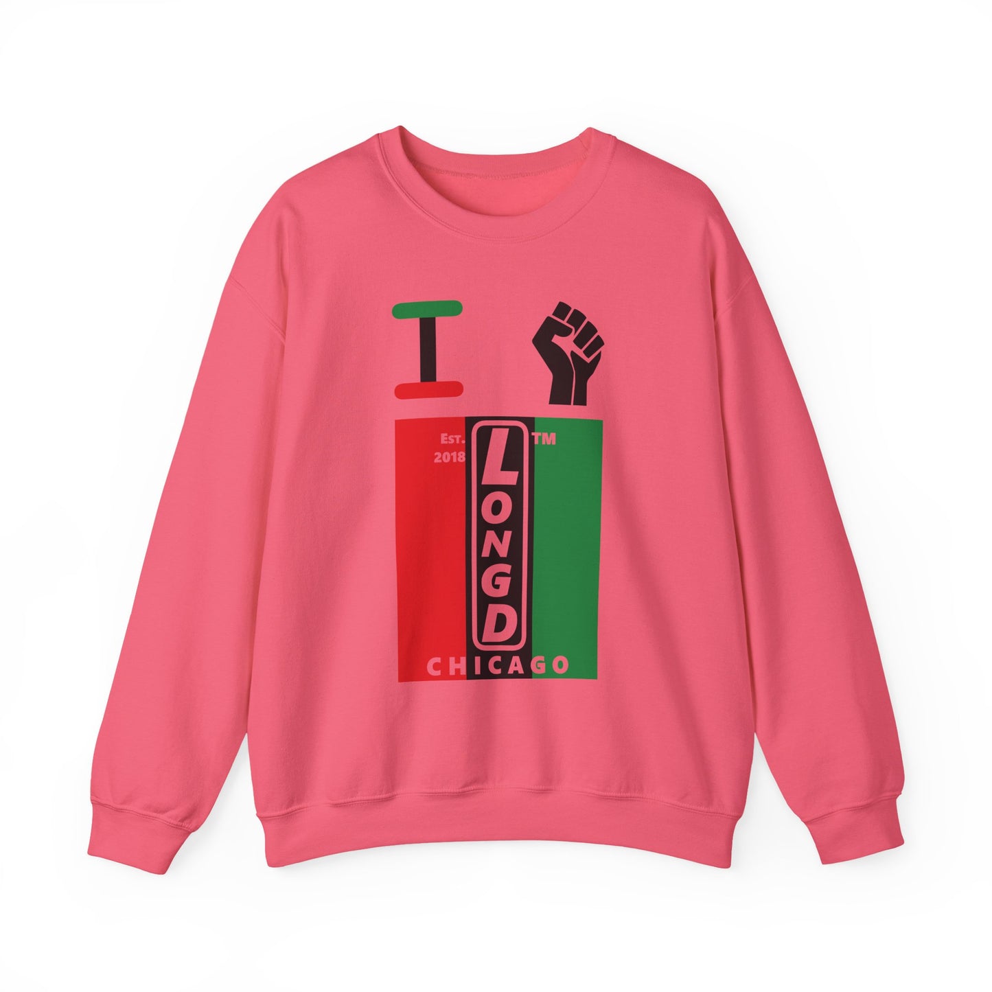 I Fist LongD negative vertical 3-striped Chicago upright logo crewneck sweatshirt