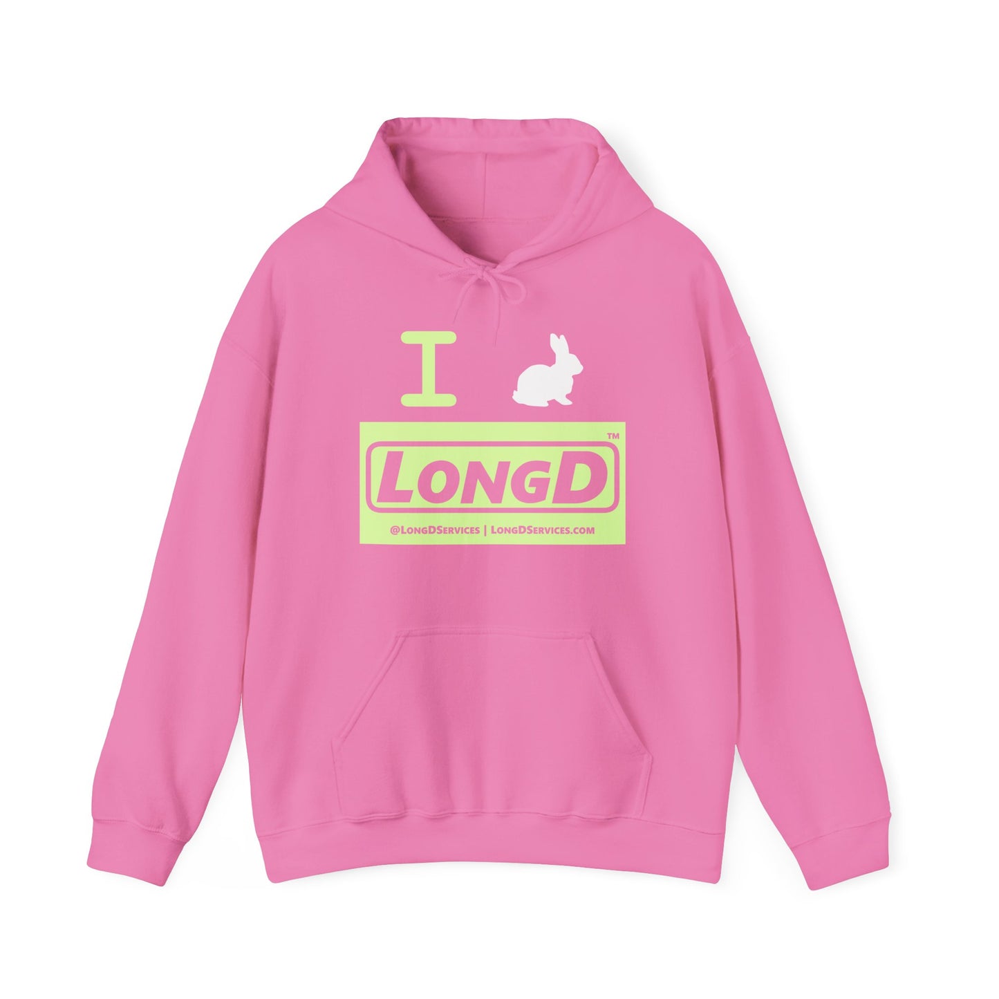 I Bunny LongD® Logo Hoodie Pastel green negative text (White Easter Bunny)