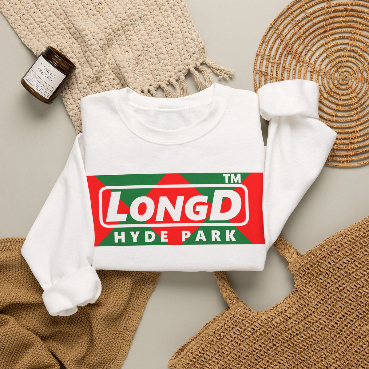 LongD Hyde Park negative big argyle logo (Xmas colors) crewneck sweatshirt