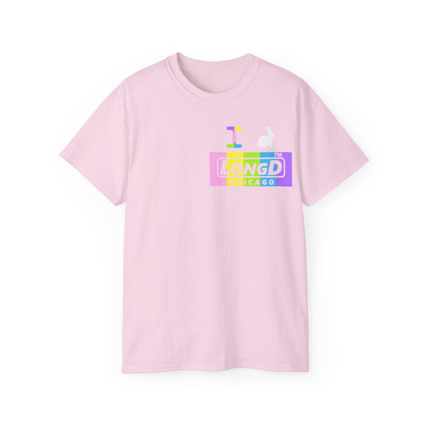 I Bunny LongD® negative vertical striped front-back Chicago Logo Cotton Tee