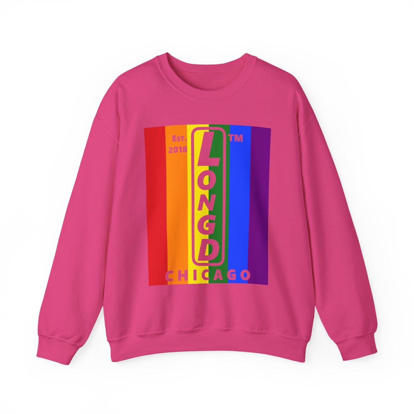 LongD negative cropped flag Chicago upright logo crewneck sweatshirt (Pride colors)