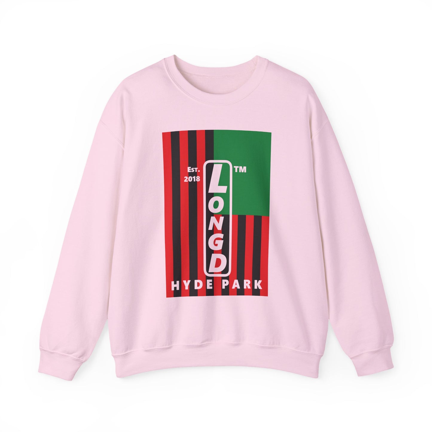 LongD negative cropped flag Hyde Park upright logo crewneck sweatshirt (Juneteenth colors)
