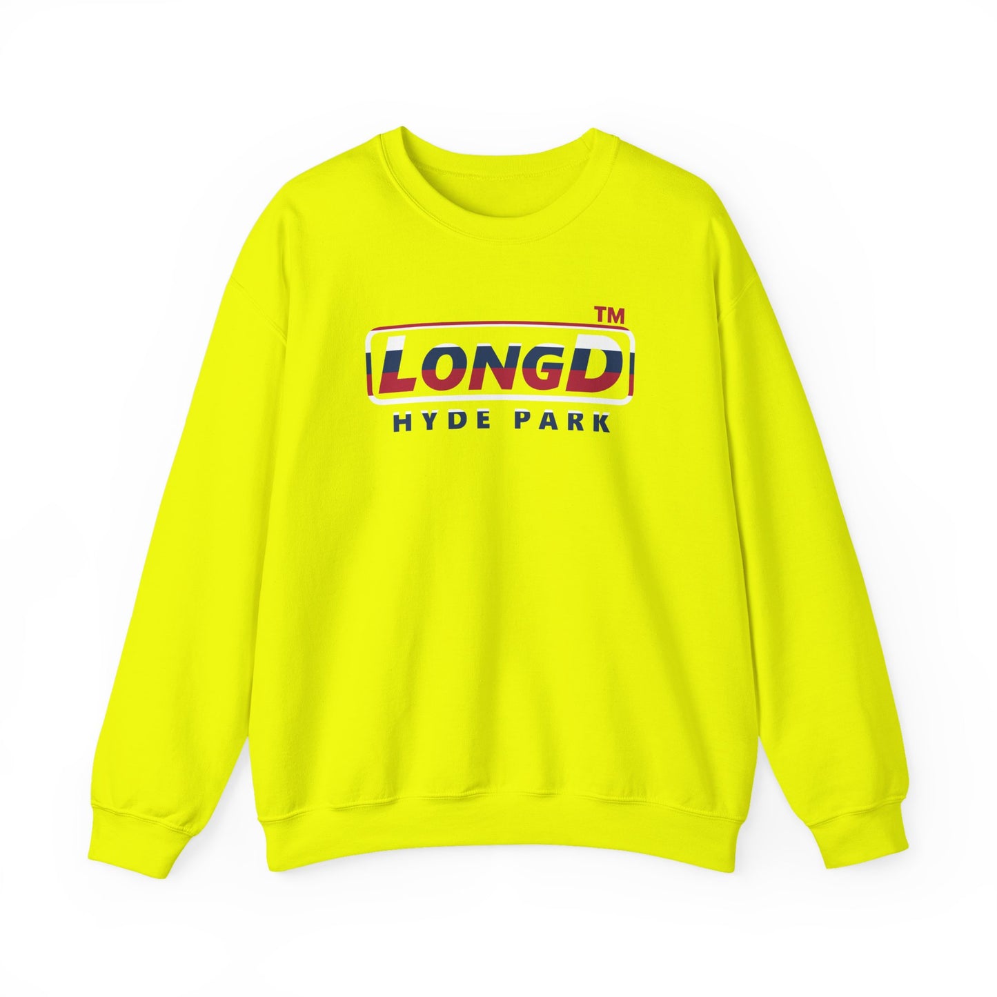 LongD positive horizontal 6-striped Hyde Park logo crewneck sweatshirt (patriotic colors)