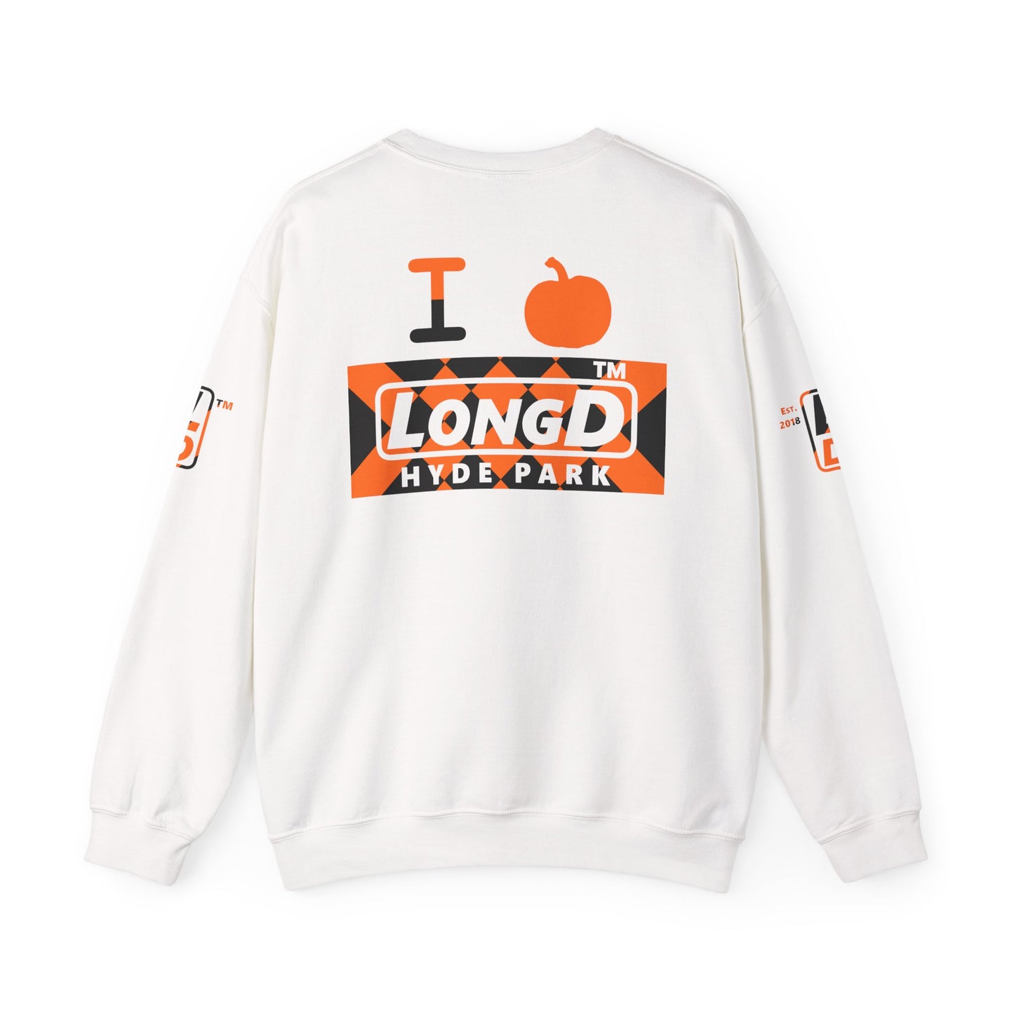 I pumpkin LongD Hyde Park negative stylized argyle 4-print logo crewneck sweatshirt