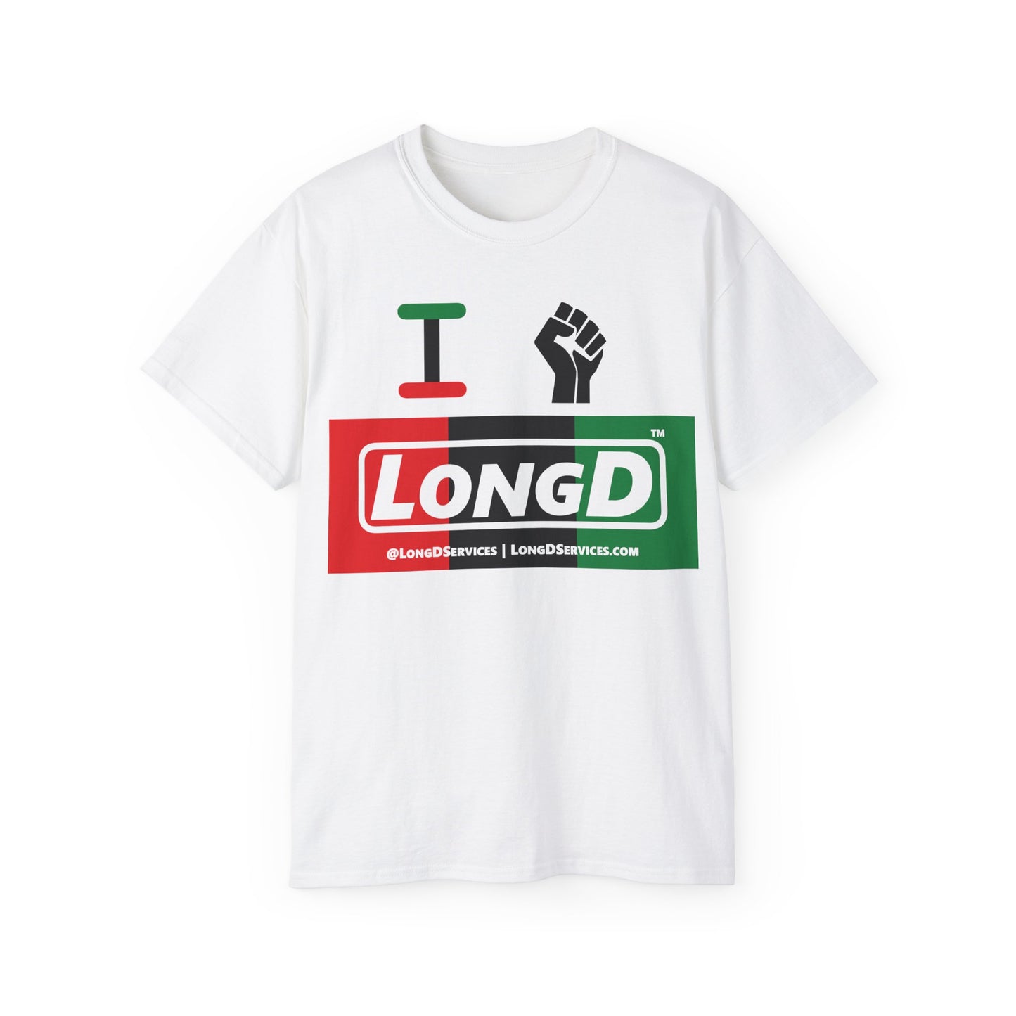 I Fist LongD® Logo Cotton Tee Juneteenth black fist negative thirds text