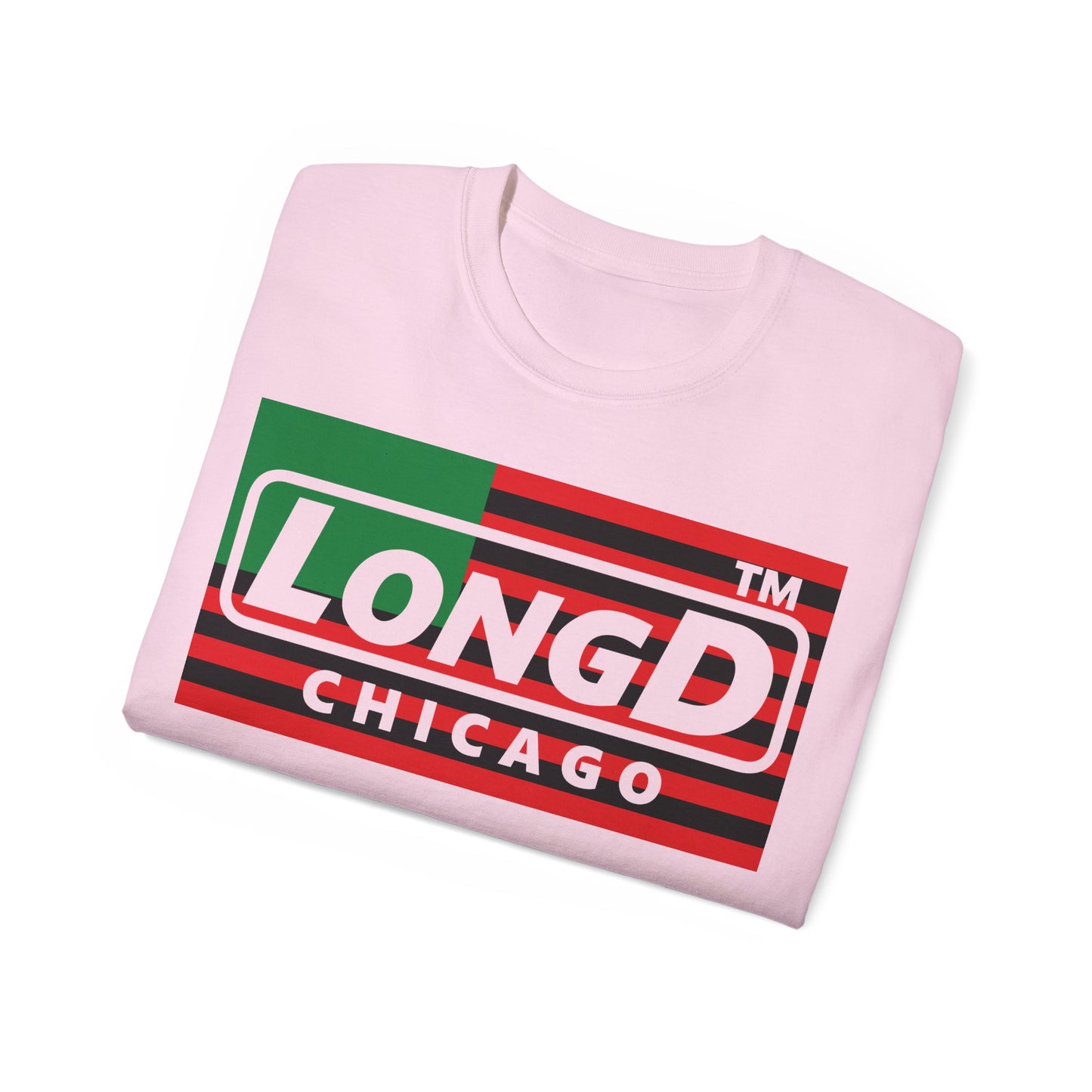 LongD negative flag Chicago logo 4-print cotton tee (Juneteenth colors)