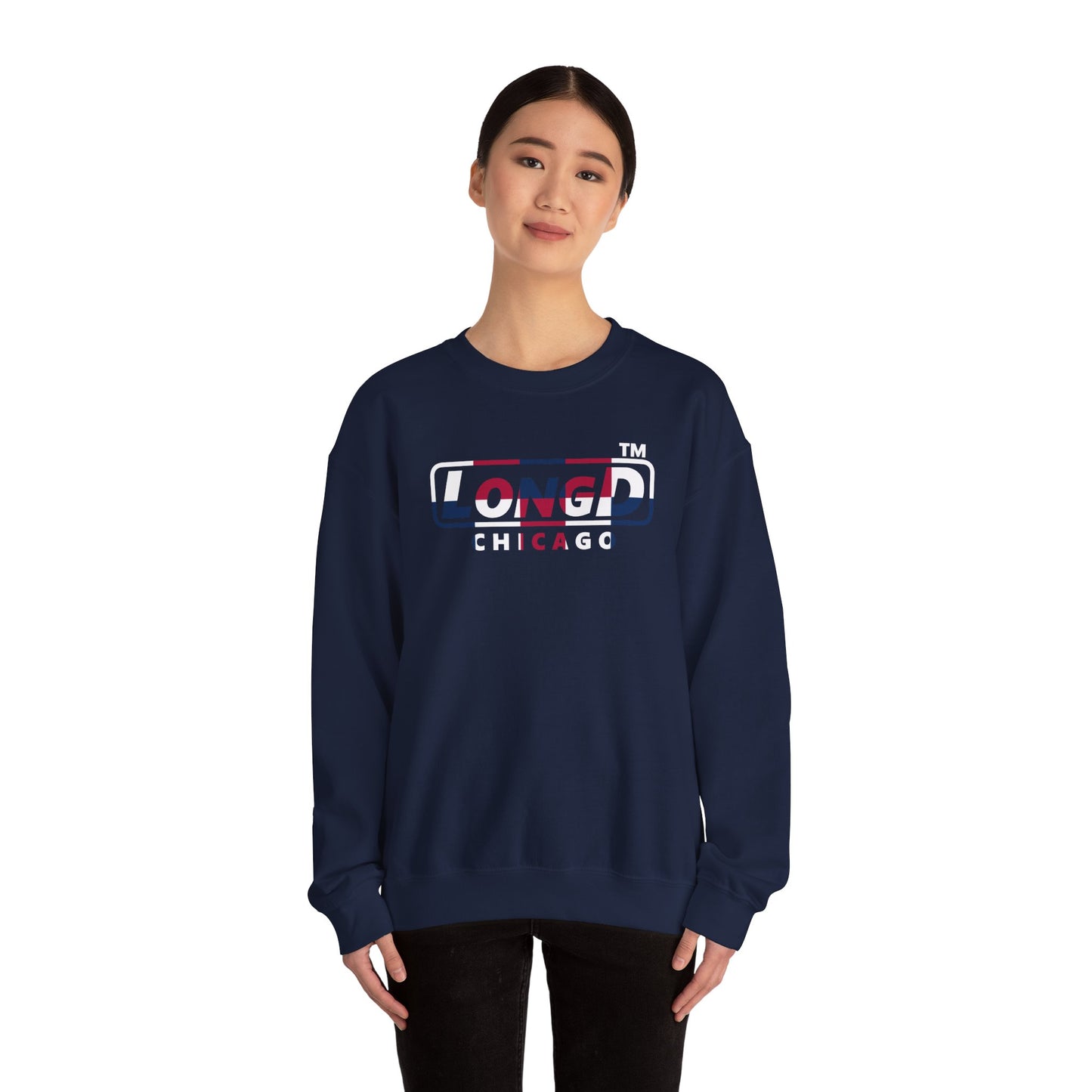 LongD positive 2x5 Chicago logo crewneck sweatshirt (patriotic colors)
