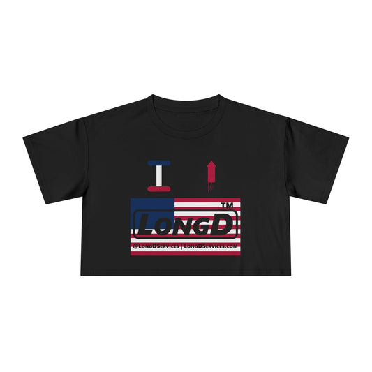 I firecracker LongD positive flag tag-domain Logo Crop Tee (Patriotic colors)