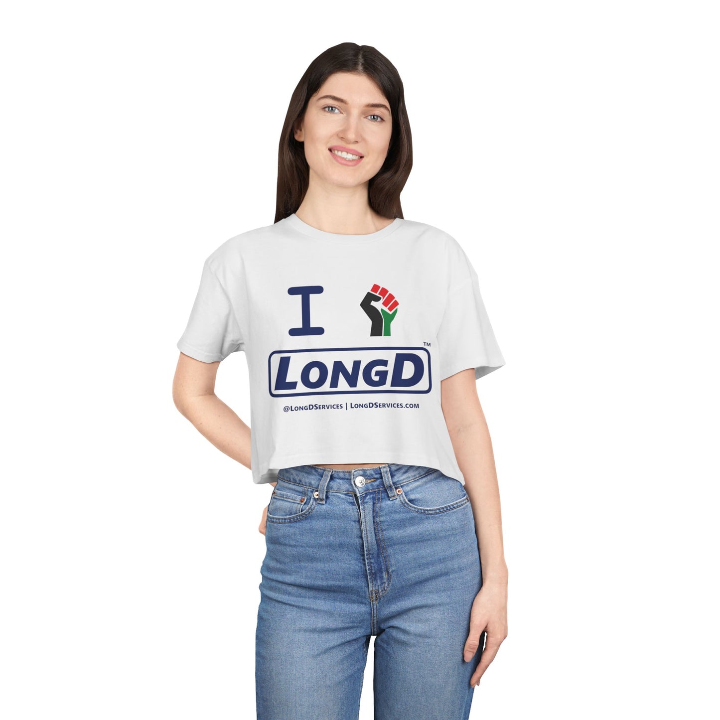 I Fist LongD Logo Women's Crop Tee (Juneteenth multicolored fist and official logo)