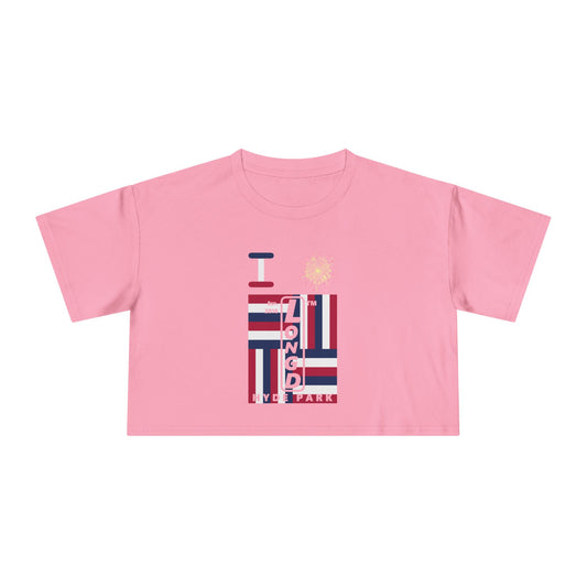 I burst LongD negative windmill upright front-reversed back Hyde Park logo crop tee