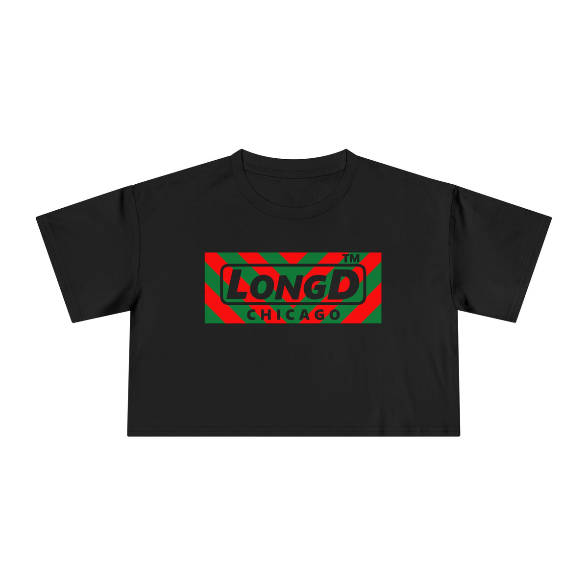 LongD Chicago negative downward chevron front-back logo (Xmas colors) crop tee