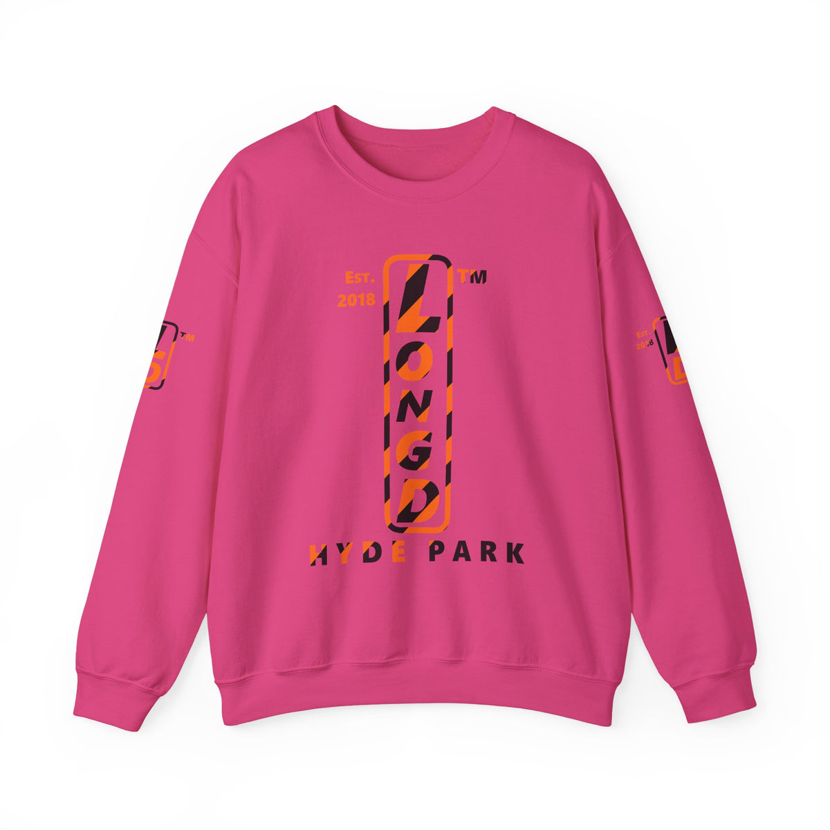 LongD Hyde Park positive upright pixel-weighted 12-striped 4-print logo (Halloween colors) crewneck sweatshirt