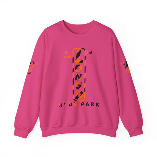 LongD Hyde Park positive upright pixel-weighted 12-striped 4-print logo (Halloween colors) crewneck sweatshirt