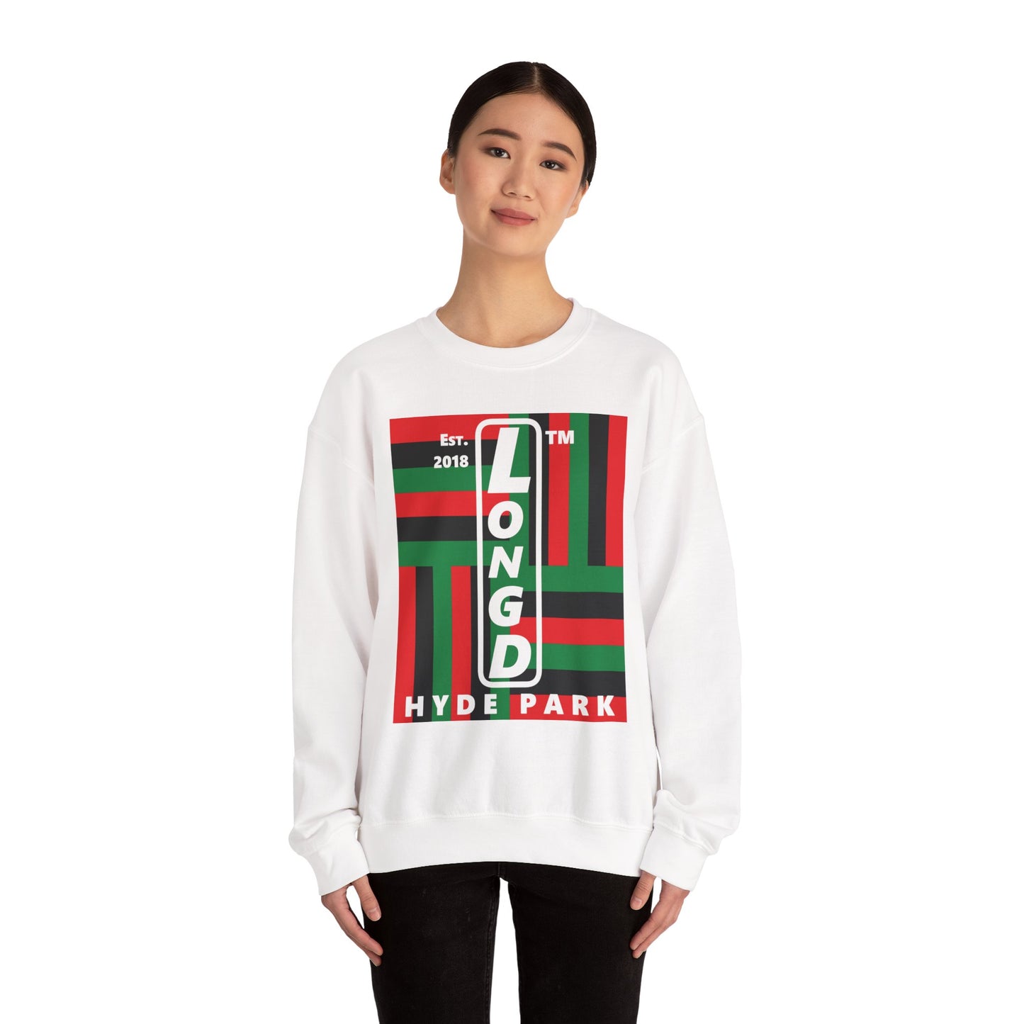 LongD negative windmill Hyde Park upright logo crewneck sweatshirt (Juneteenth colors)