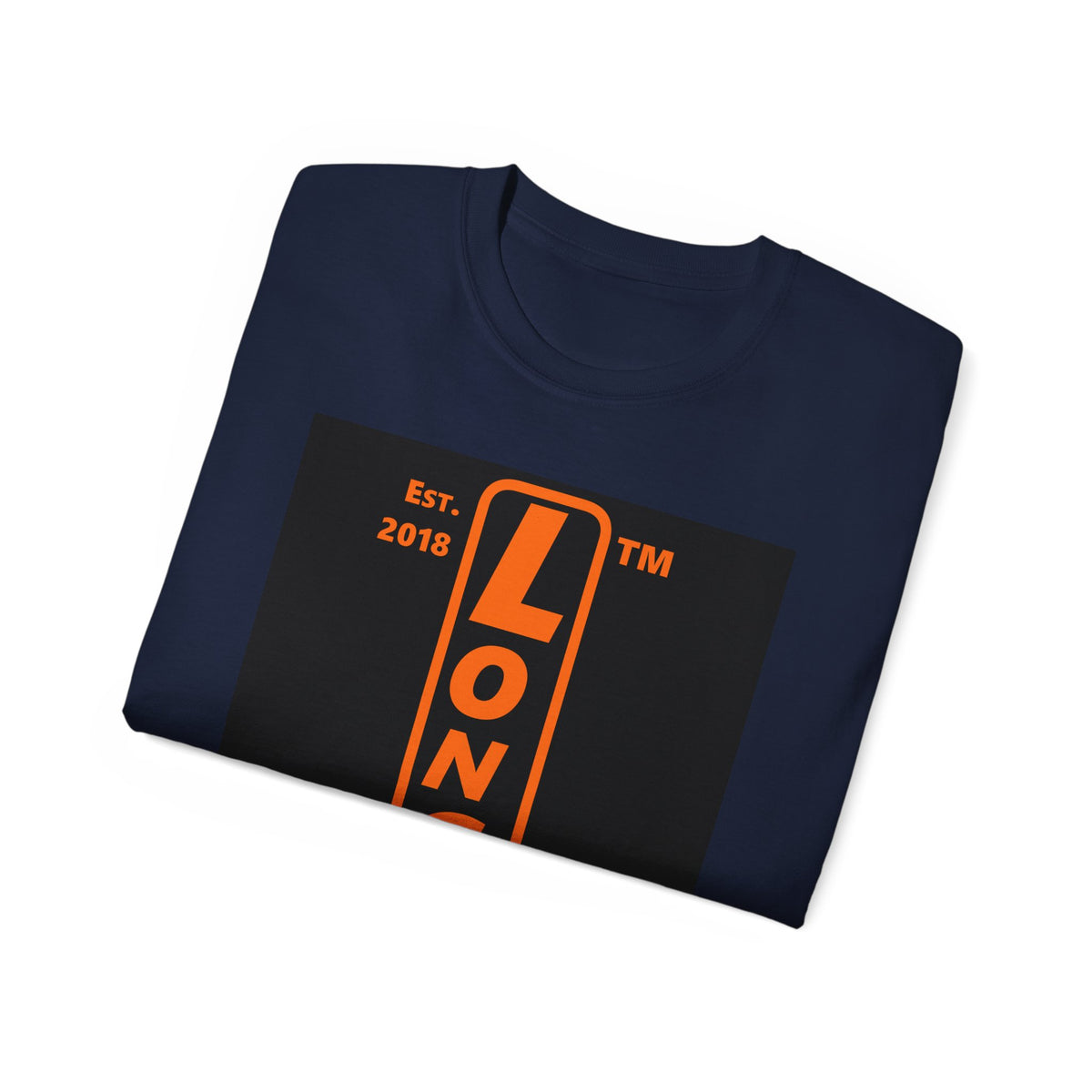 LongD Chicago upright front-back logo orange (FE7518) on Black (000000) cotton tee