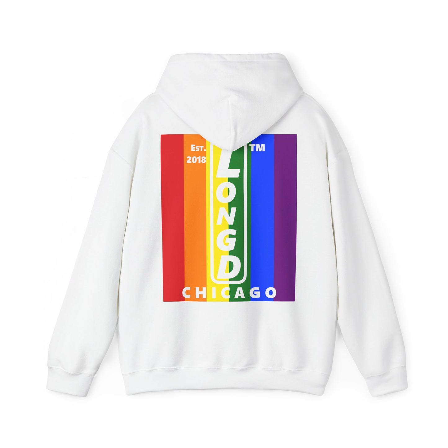 LongD single-breasted negative vertical 6-striped front-back upright Chicago logo hoodie (Pride colors)
