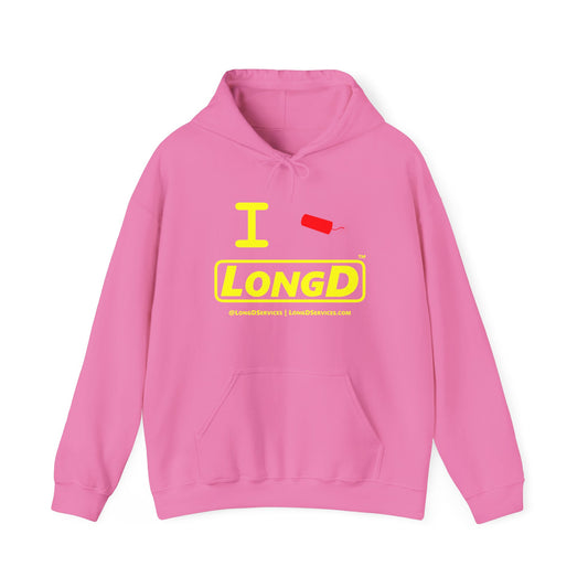 I Firecracker LongD® Reverse Logo Hoodie red firecracker (no blue or white)