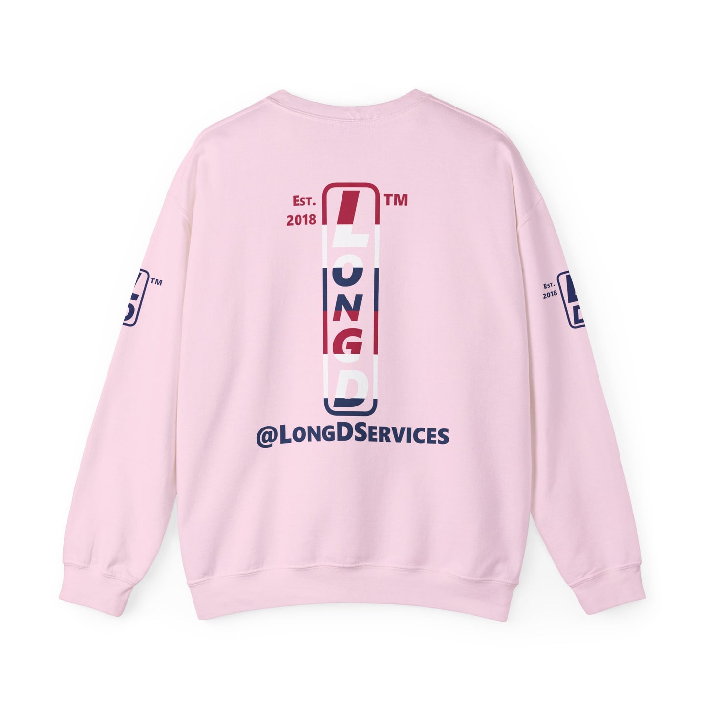 I Burst LongD positive horizontal 6-striped tag upright 4-print logo crewneck sweatshirt