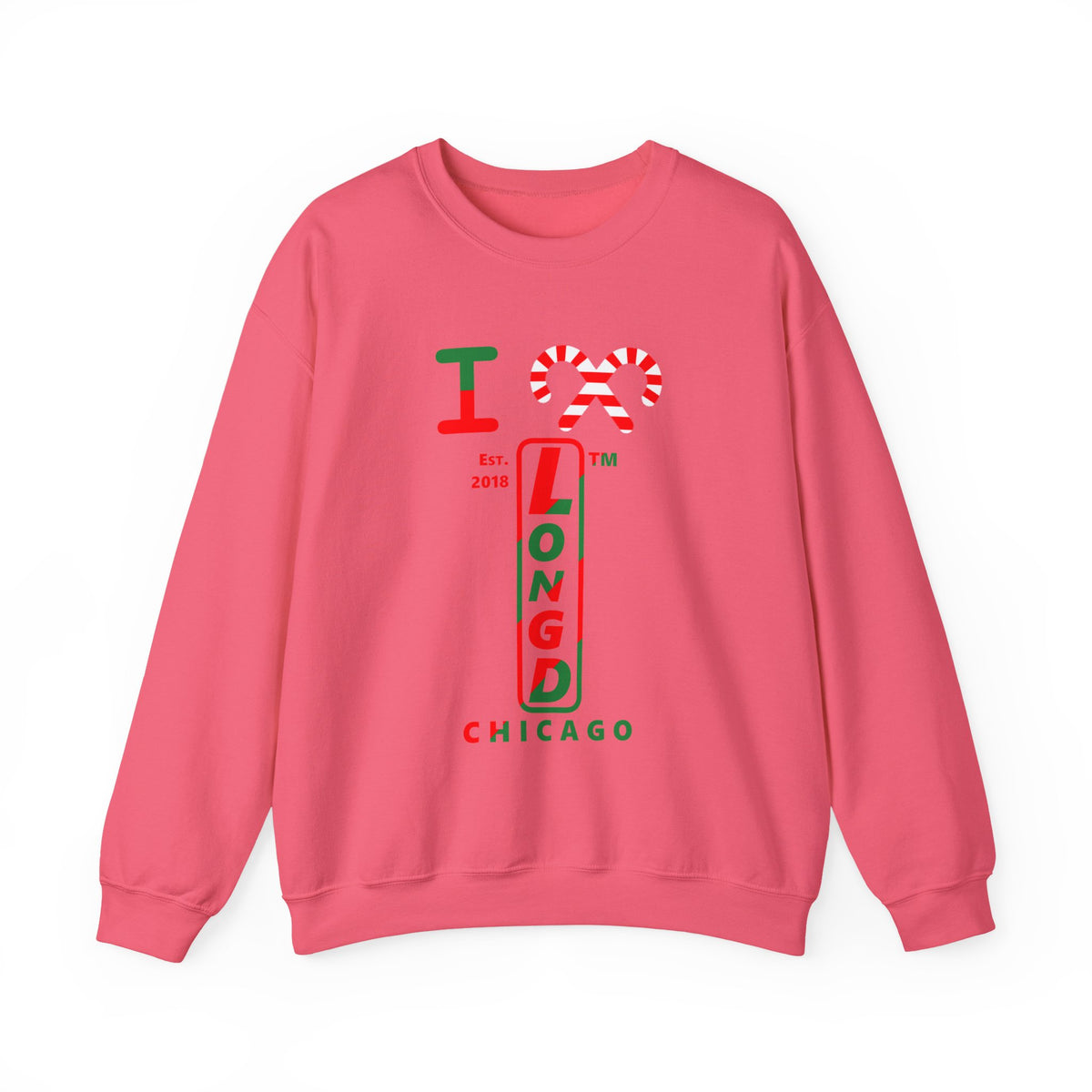 I candy cane LongD Chicago positive upright pixel-weighted 4-striped logo crewneck sweatshirt