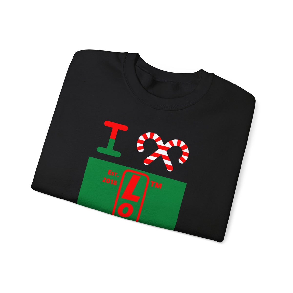 I candy cane LongD Chicago upright front-back logo positive red on negative green crewneck sweatshirt