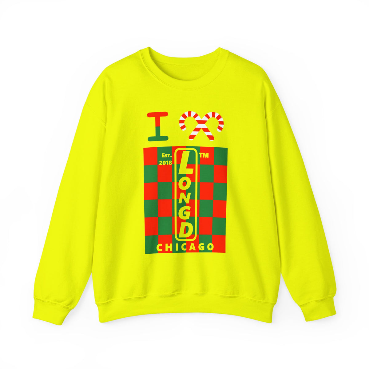 I candy cane LongD Chicago negative upright checkered logo crewneck sweatshirt