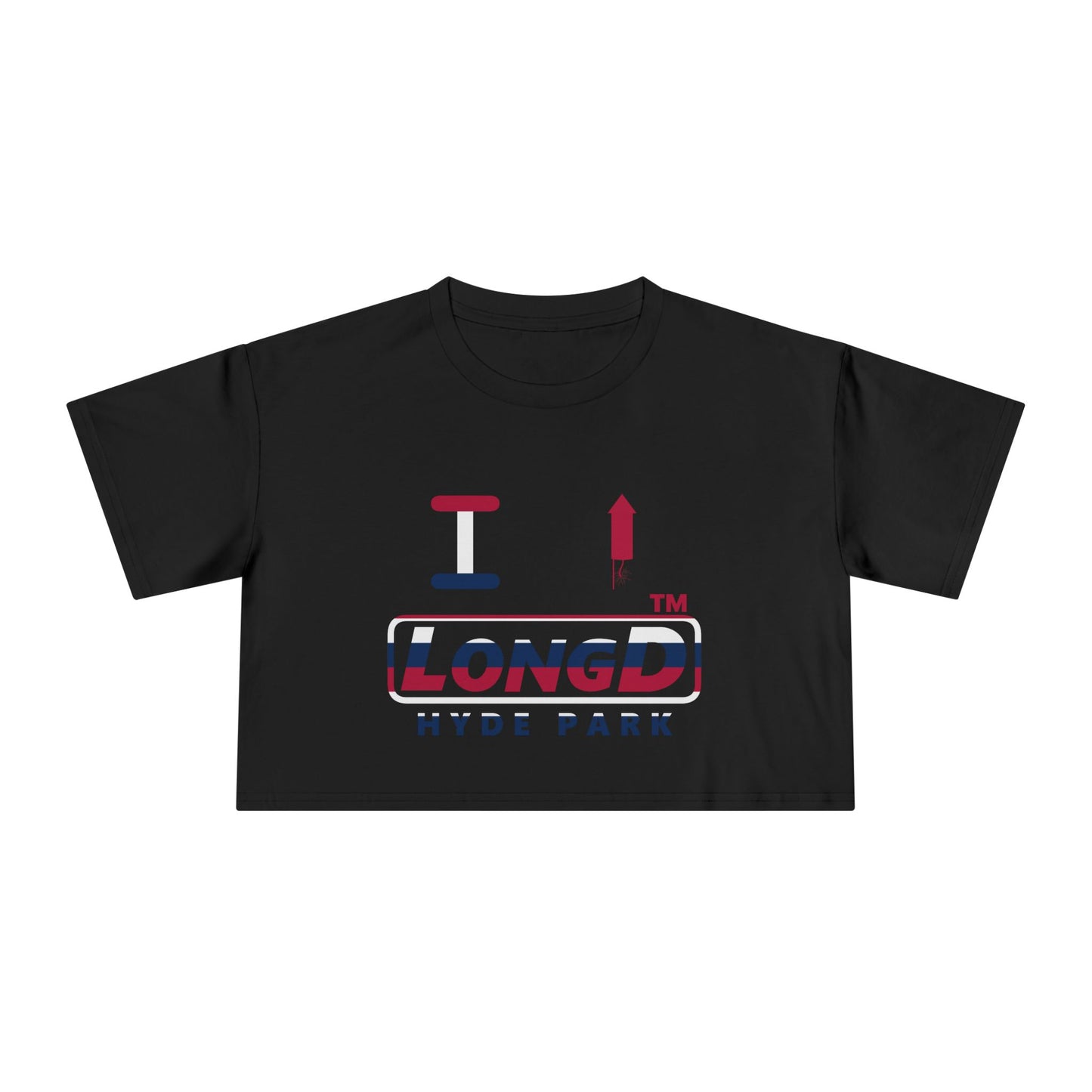 I firecracker LongD positive horizontal 6-striped Hyde Park Logo Crop Tee (Patriotic colors)