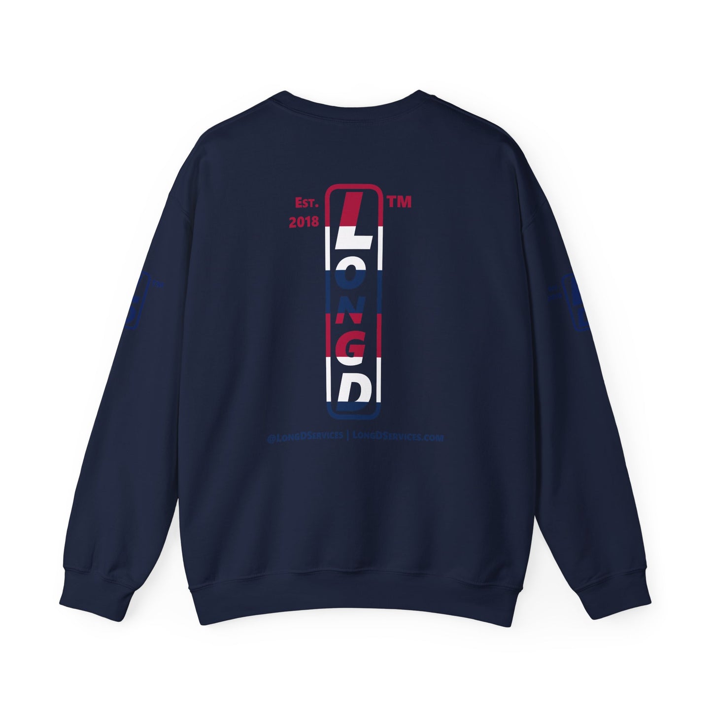 I Burst LongD positive horizontal 6-striped tag-domain upright 4-print logo crewneck sweatshirt