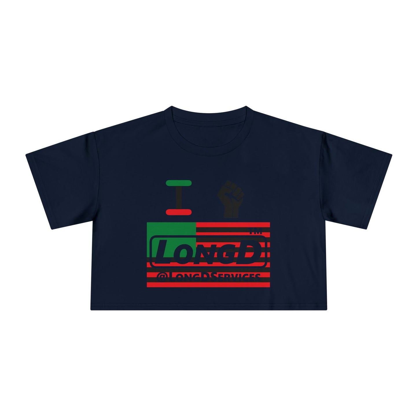 I fist LongD negative flag tag logo crop tee