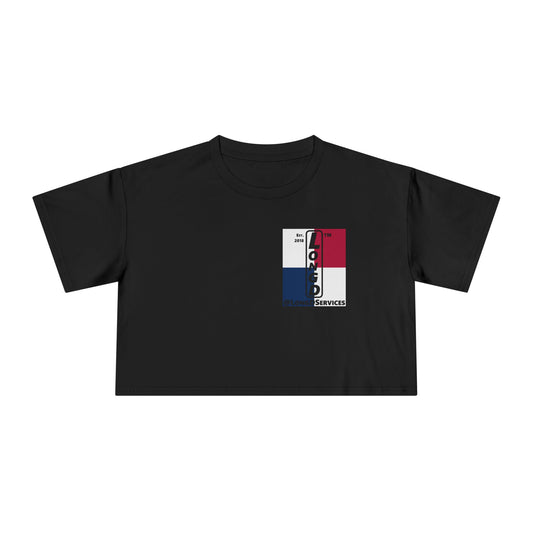 Negative quarters upright single-breasted tag logo crop tee (Patriotic colors)