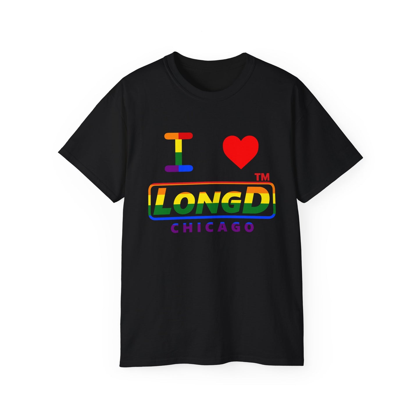 I Luv LongD positive horizontal striped Chicago logo cotton tee (Pride colors)