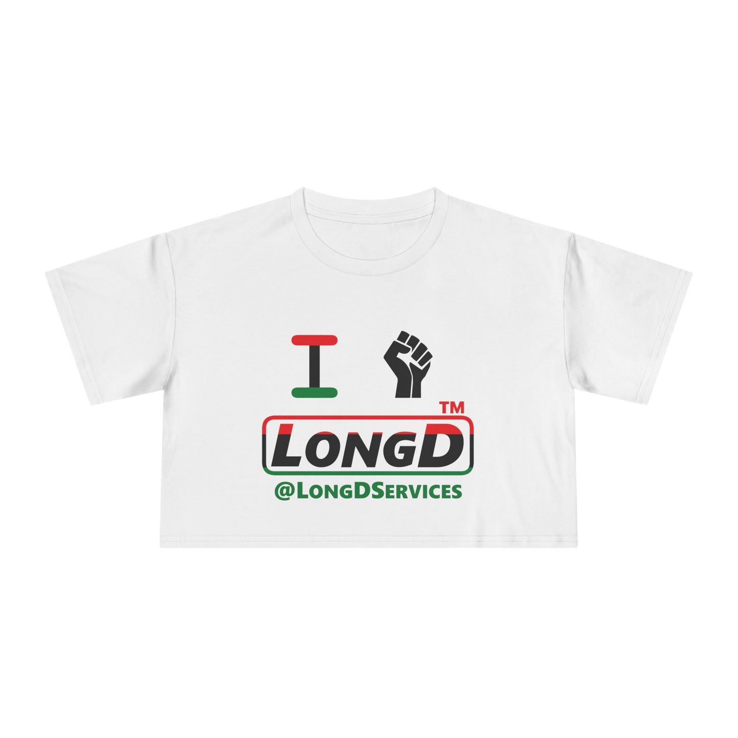 I fist LongD positive horizontal 3-striped tag logo crop tee