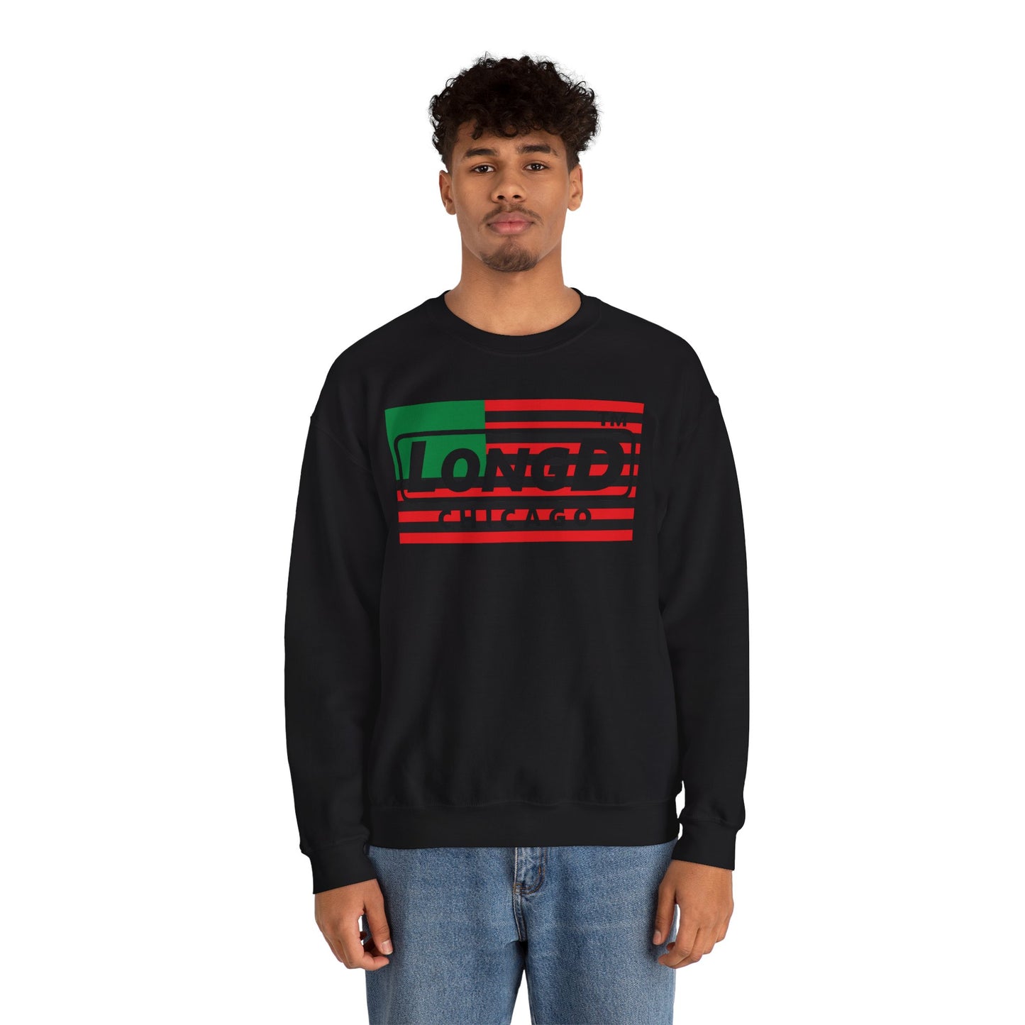 LongD negative flag Chicago logo crewneck sweatshirt (Juneteenth colors)