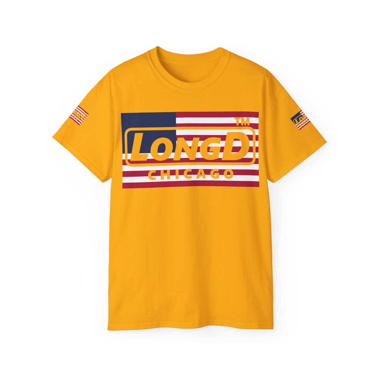 LongD negative flag 4-print Chicago logo cotton tee (patriotic colors)