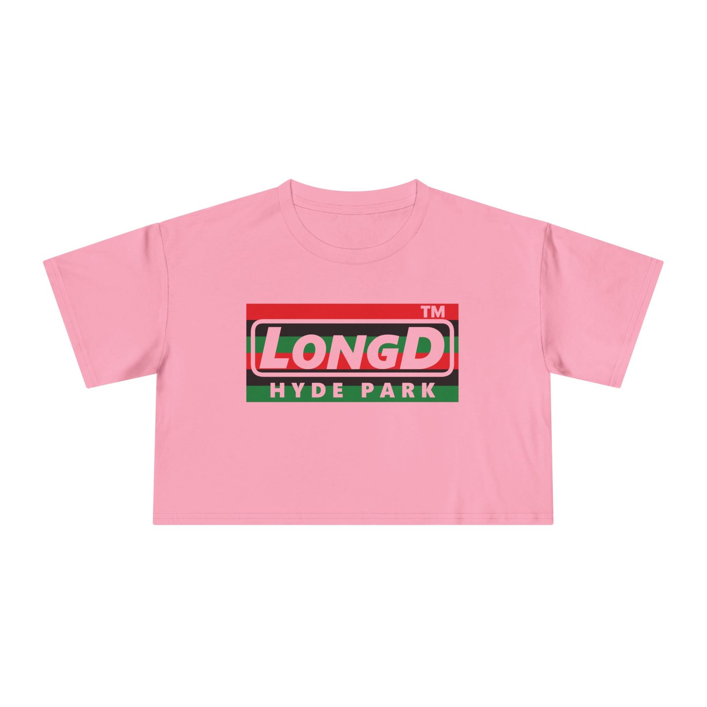 LongD negative horizontal 6-striped Hyde Park logo crop tee (Juneteenth colors)