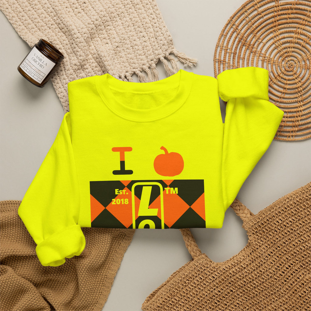 I pumpkin LongD Tag negative upright argyle logo crewneck sweatshirt
