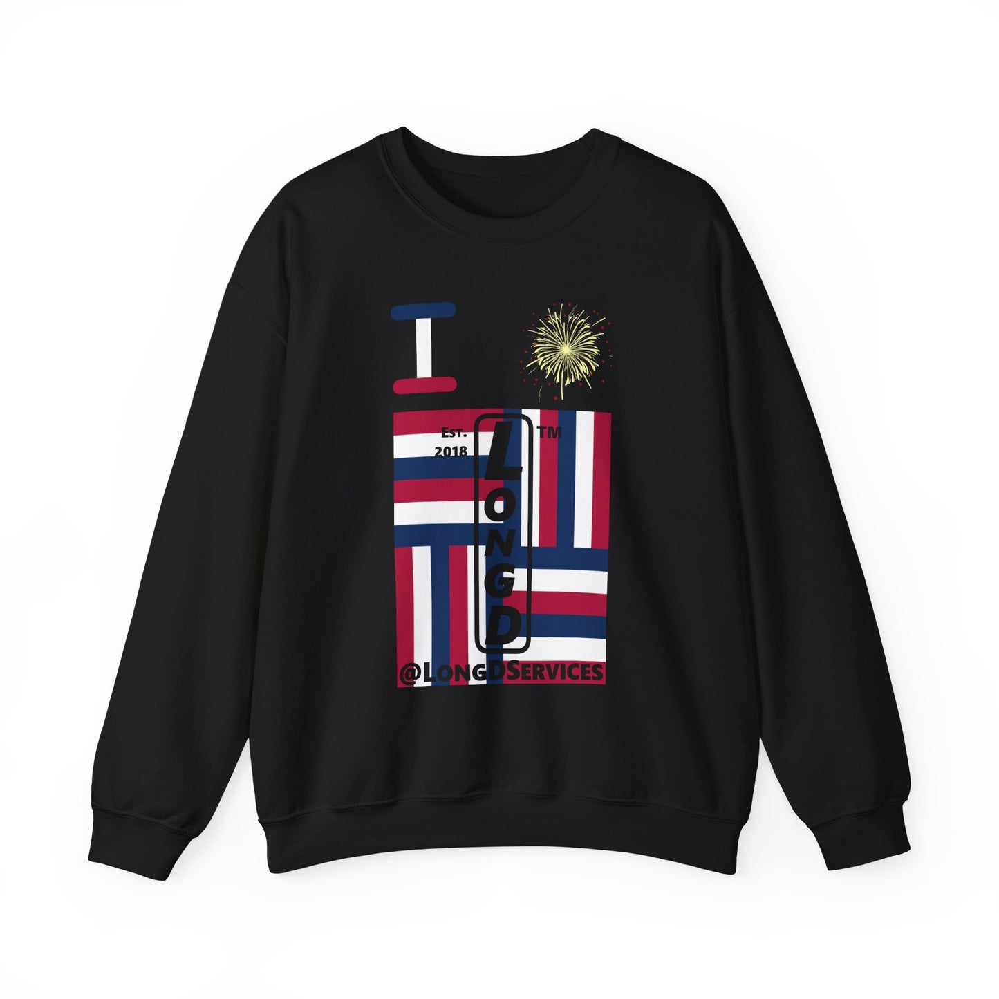 I Burst LongD negative windmill tag upright front-back logo crewneck sweatshirt