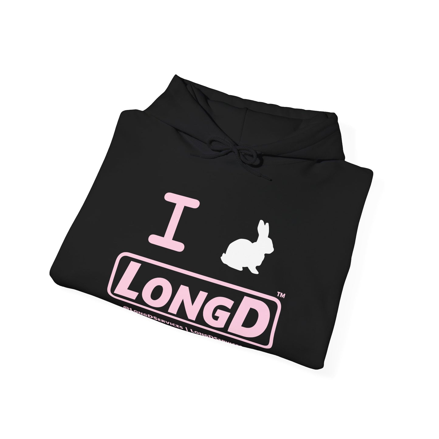 I Bunny LongD® Logo Hoodie Pastel pink text (White Easter Bunny)