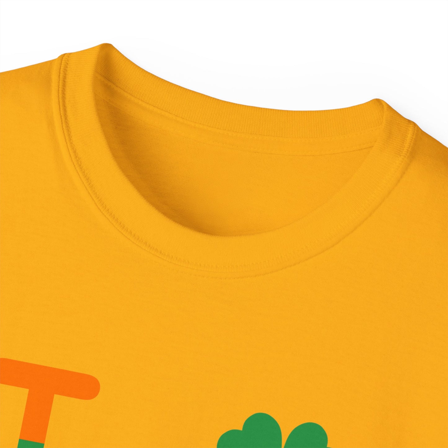 I Clover LongD® Logo Cotton Tee (St. Patrick's Day -Irish Green and Irish Orange top-bottom split with 4-leaf clover)