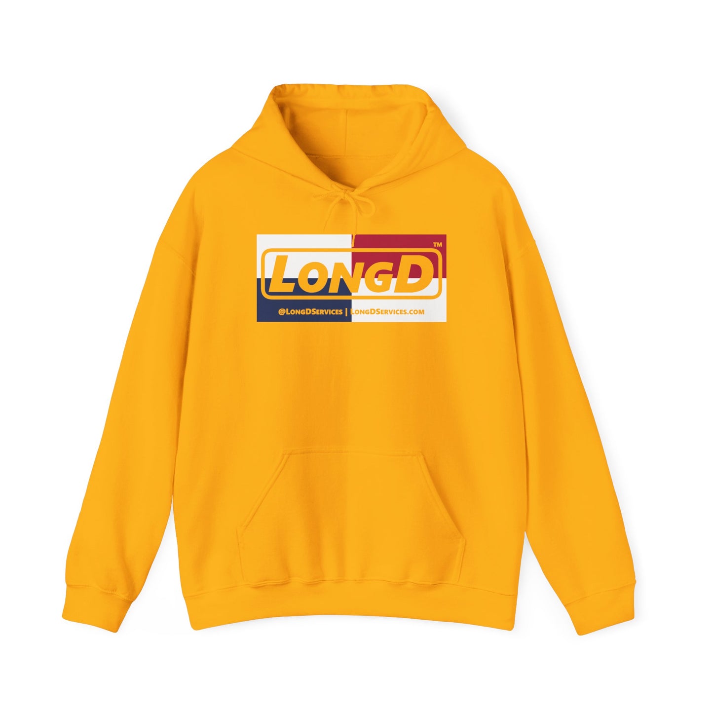 LongD® Logo Hoodie red, white and blue negative quarters