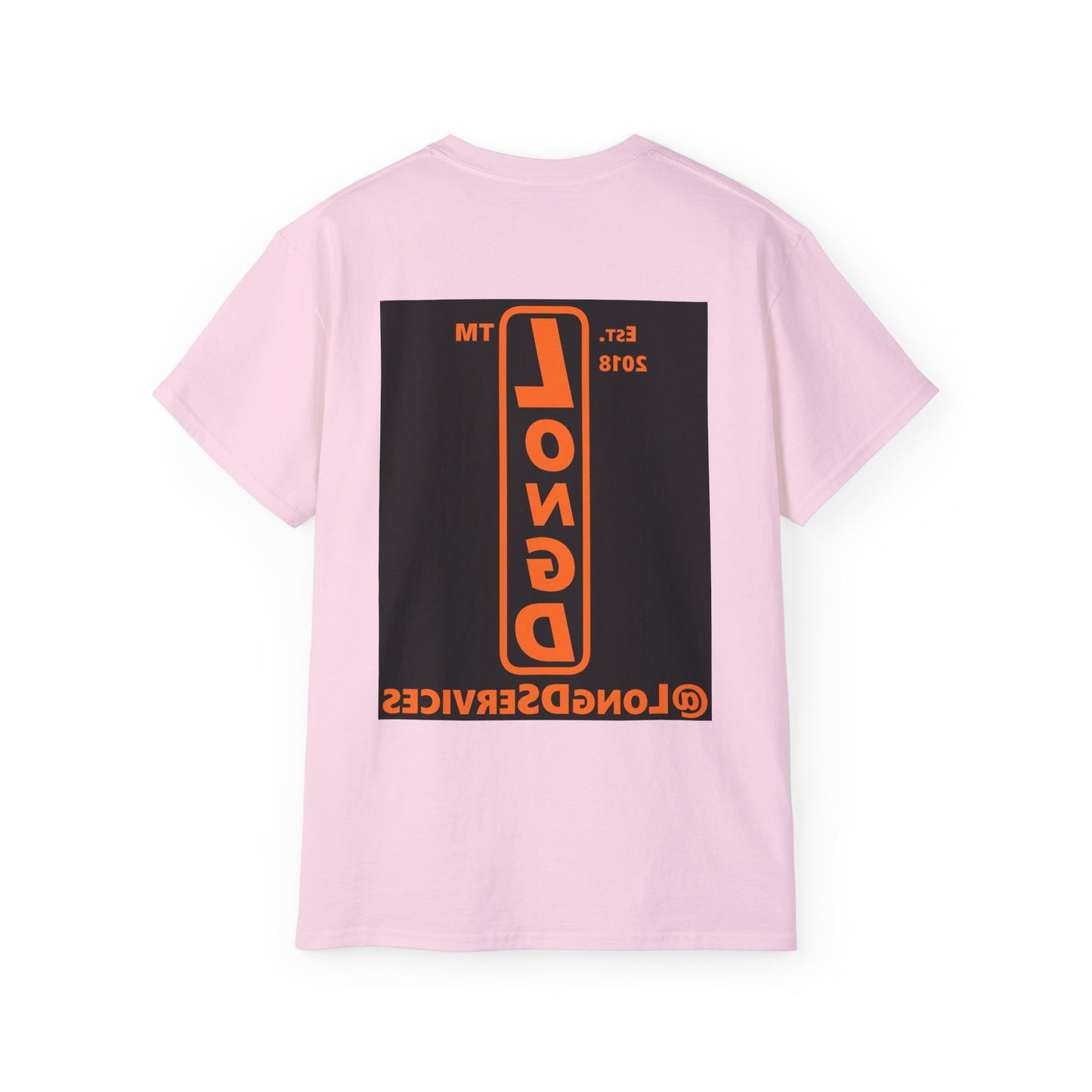 LongD Tag upright front-back logo orange (FE7518) on Black (000000) cotton tee