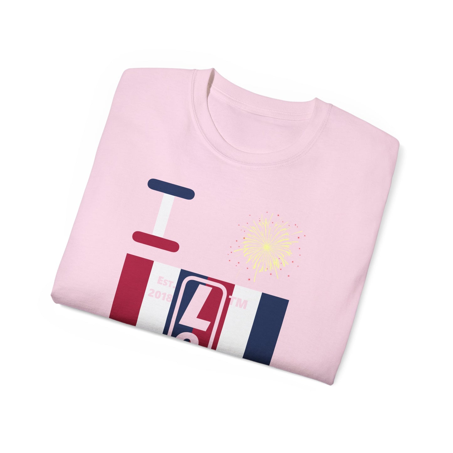 I Burst LongD cotton tee negative vertical 6-striped Hyde Park upright logo (Patriotic colors)