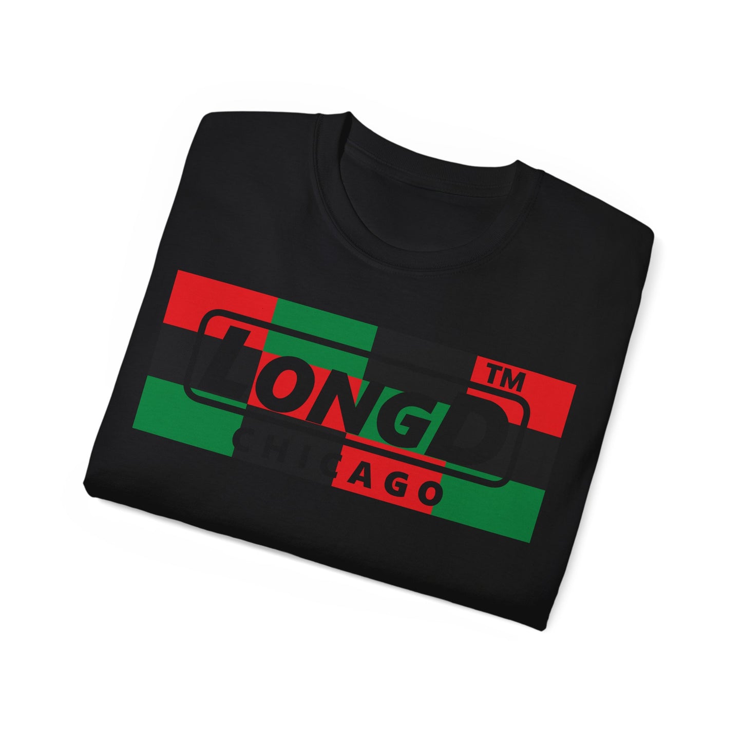 LongD negative 3x4 Chicago logo cotton tee (Juneteenth colors)