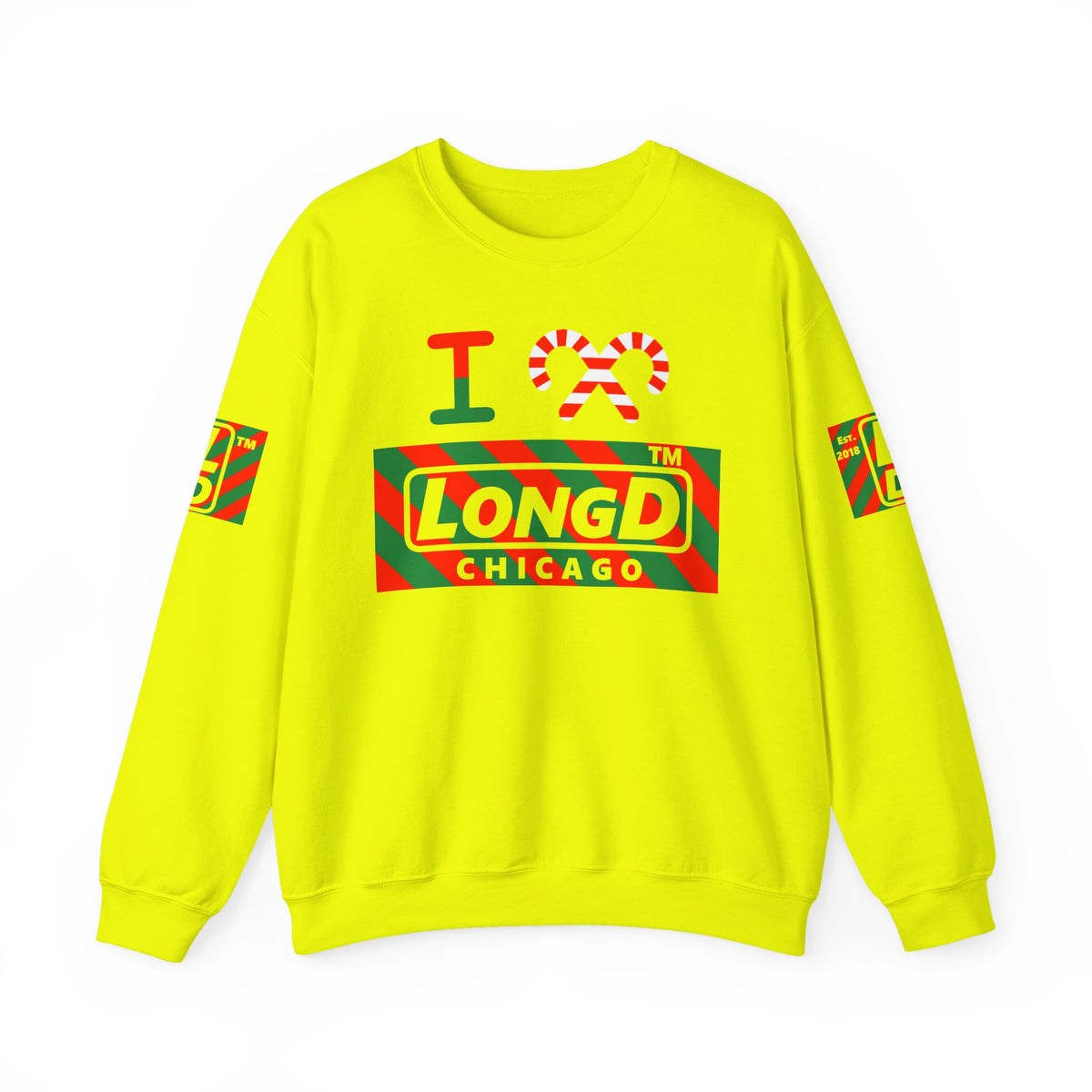 I candy cane LongD Chicago negative 12-striped 4-print logo crewneck sweatshirt