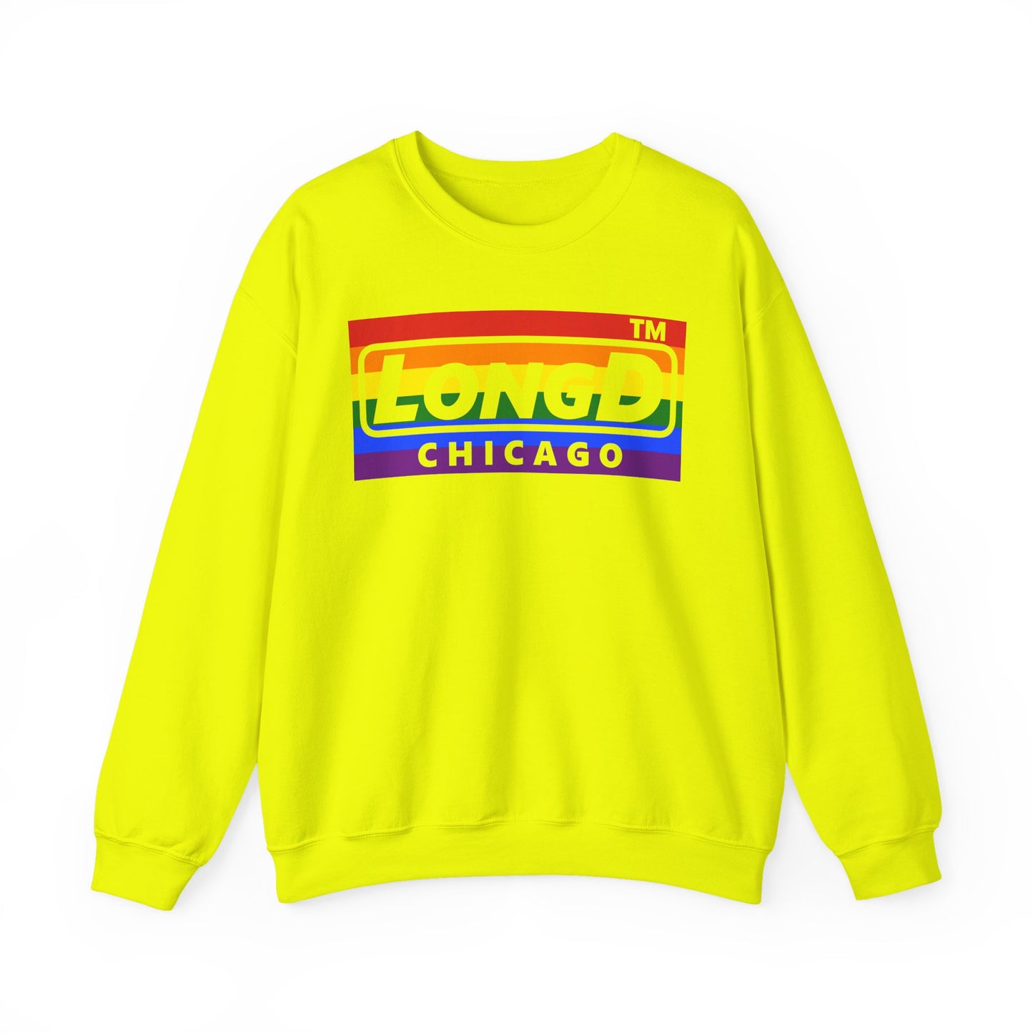 LongD negative horizontal striped Chicago logo crewneck sweatshirt (Pride colors)